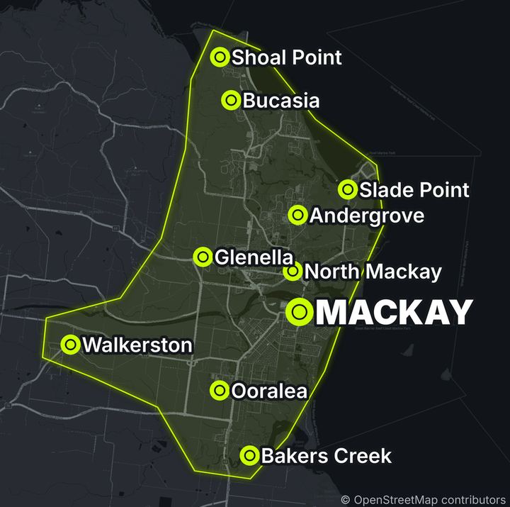Map of the area I cover around Mackay, from Shoal Point and Bucasia to Walkerston and Bakers Creek